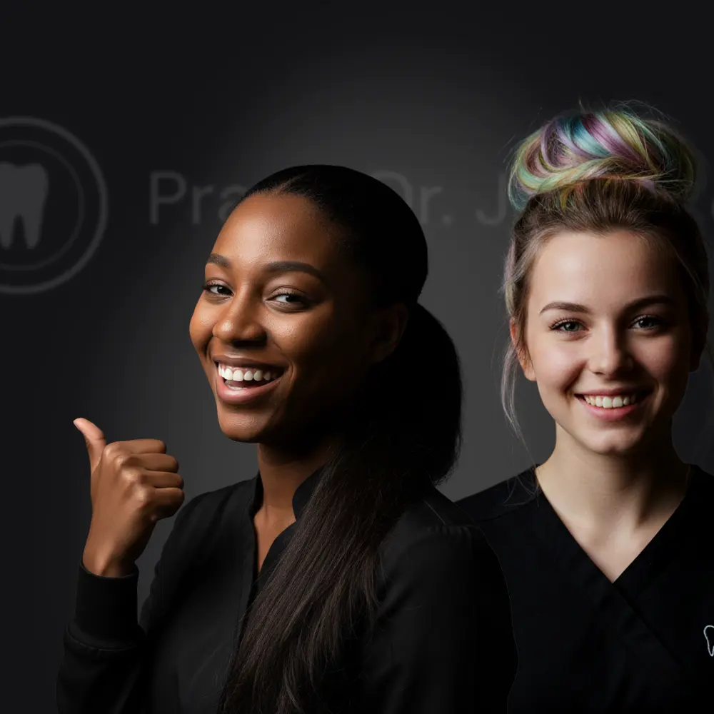 Zwei junge Zahnarzthelferin bei der Arbeit