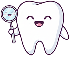 Kleiner Zahn als Icon hält Dentalspiegel